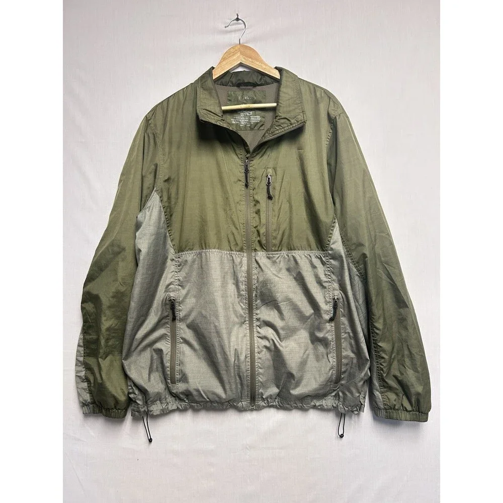 LL Bean Windbreaker Jacket Mesh Lined Pockets Full Zip Green Bomber Men’s XXL